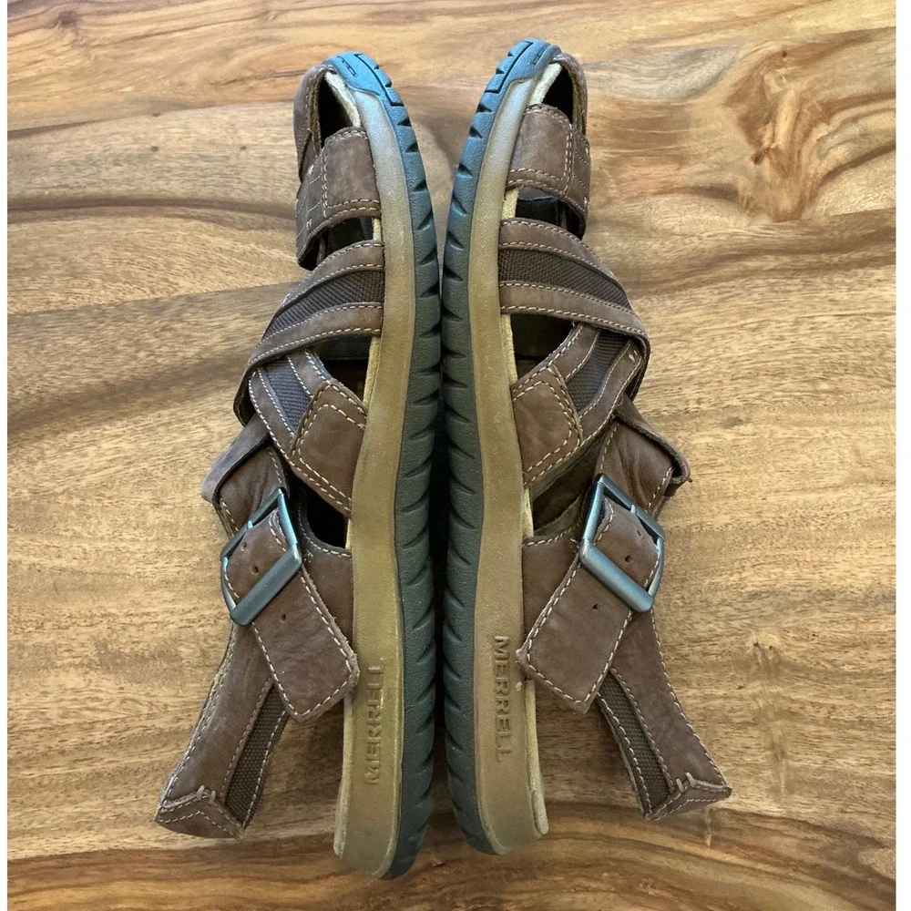 Merrell‎ Espresso Mens Brown Leather Comfort Sandals J82213 Size 11 Adjustable
